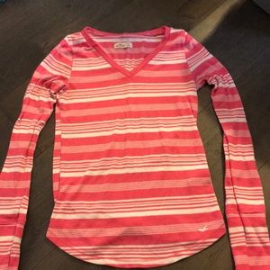 Hollister striped vneck long sleeve tee - small